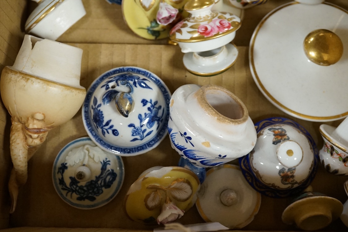A collection of porcelain tureen and pot covers, largely 19th century